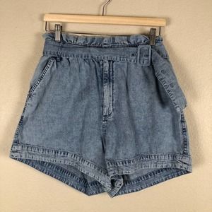 Abercrombie Fitch Shorts Blue Chambray Paperbag Belted Casual Cotton Size Large
